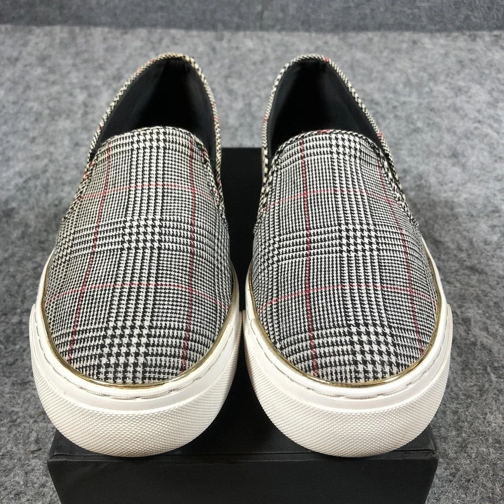 GUESS Slip On‎ Shoes Womens 8.5 Gray Plaid Textile Sneakers GFGGLADIS12
